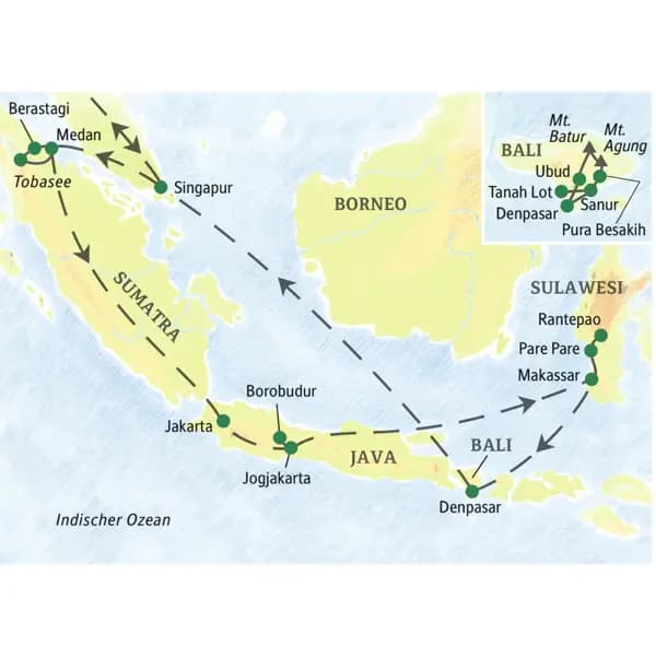 Unsere Studiosus-Reise durch Indonesien führt auf die interessantesten Inseln, wie Sumatra, Java und Sulawesi.